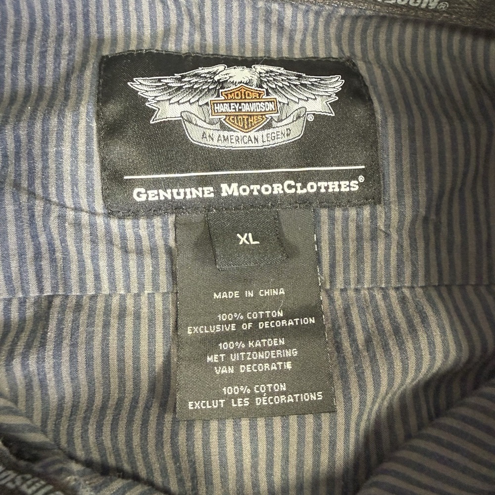 VTG Harley Davidson Long Sleeve Striped Button Up Shirt Embroidered Gray Mens L - Picture 2 of 9